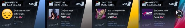 Project CARS 2 competitive racing licenses examples