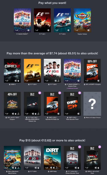 Humble Bundle Codemasters racing bundle