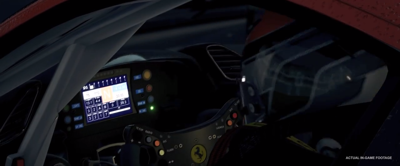 Assetto Corsa Competizione reveal trailer Ferrari cockpit side view
