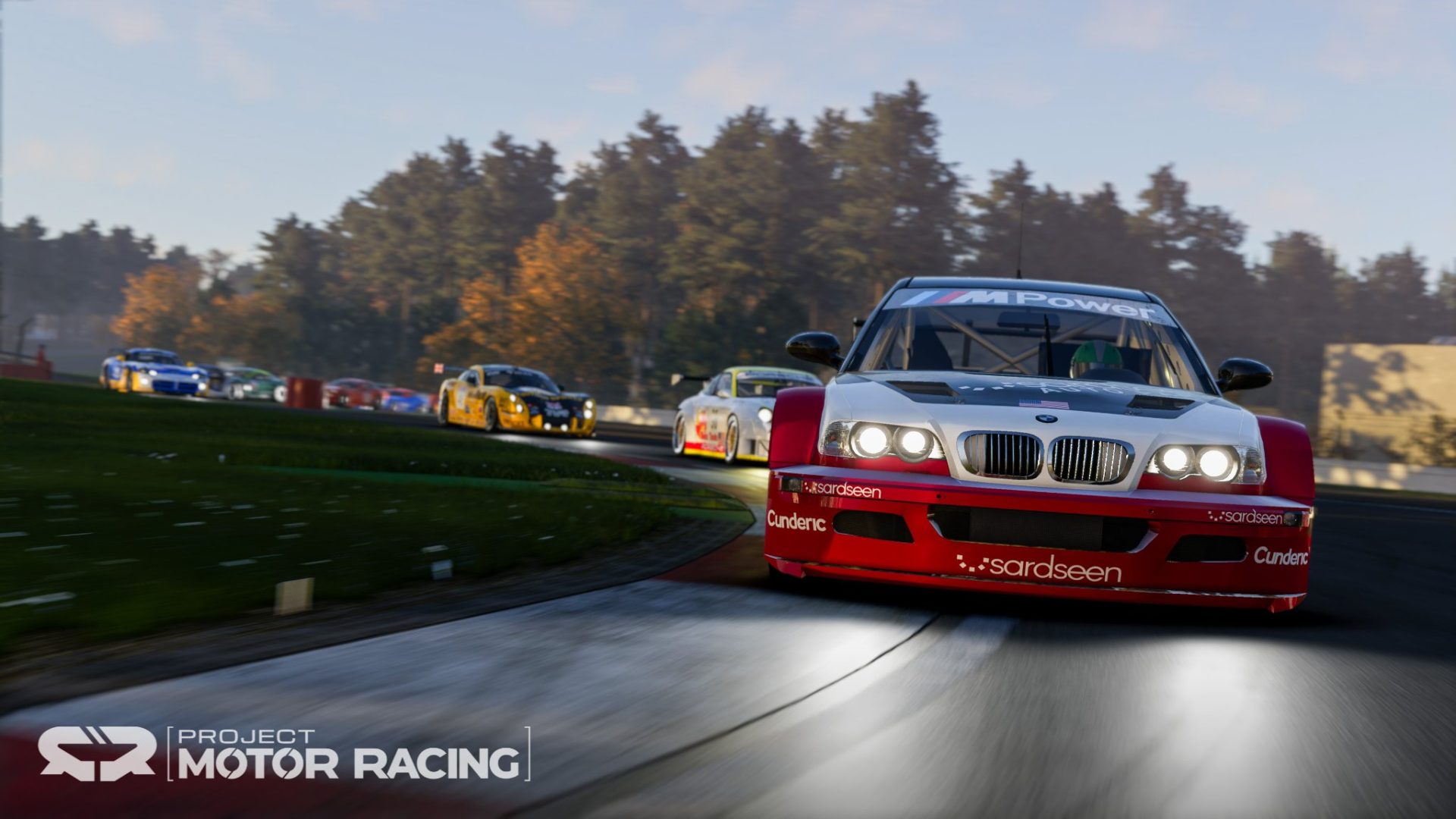 BMW M3 GTR leading the pack in Project Motor Racing showcasing visuals and handling improvements in Patch 1.5.0.2