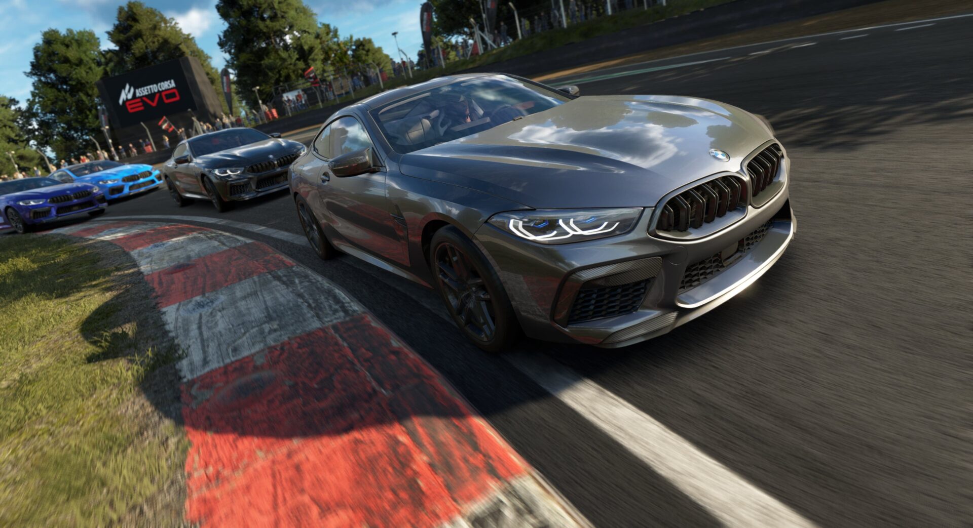 Sim racing career mode discussion featuring Assetto Corsa EVO BMW race action