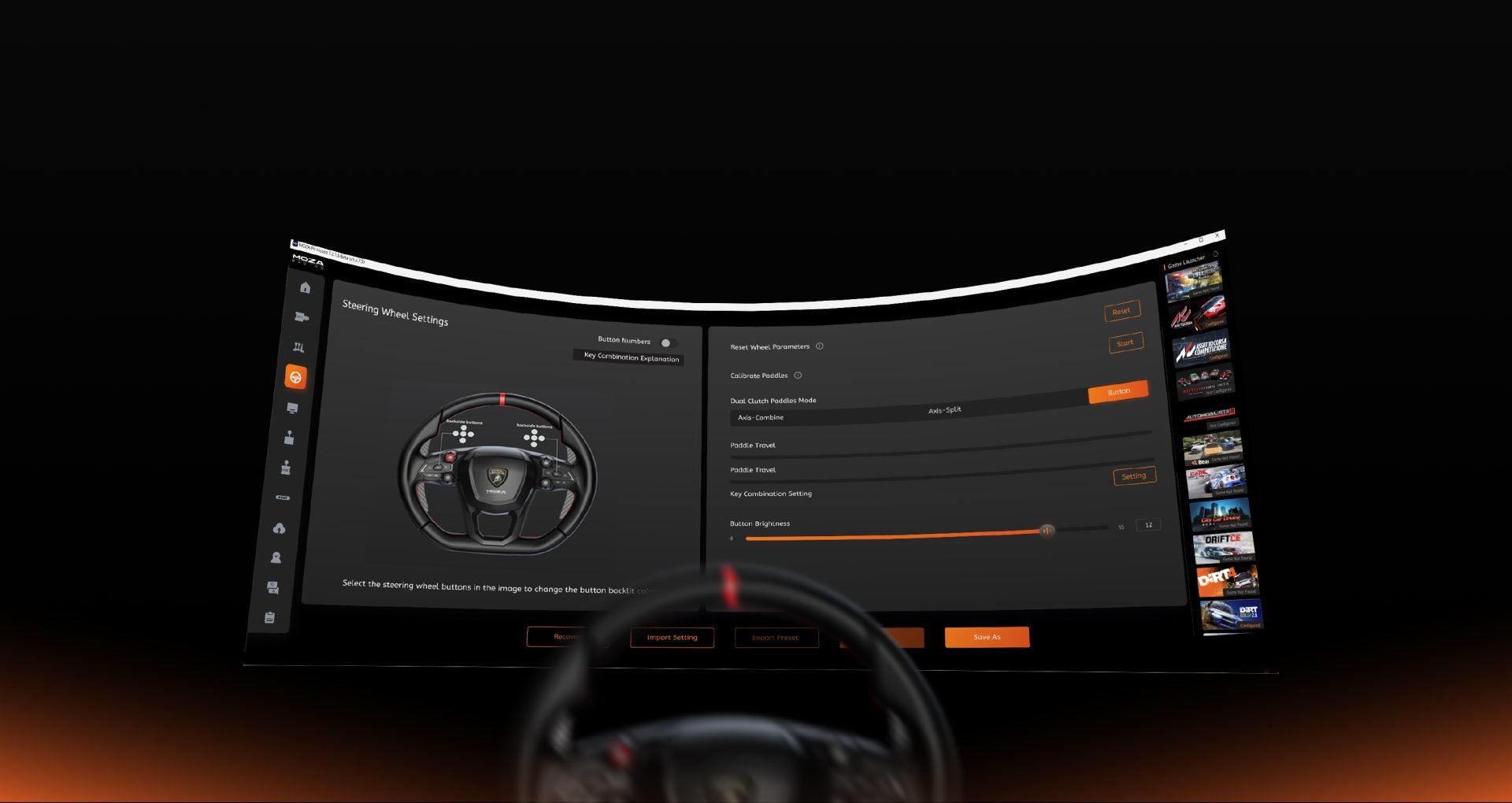 MOZA Revuelto wheel controls in Pit House software interface