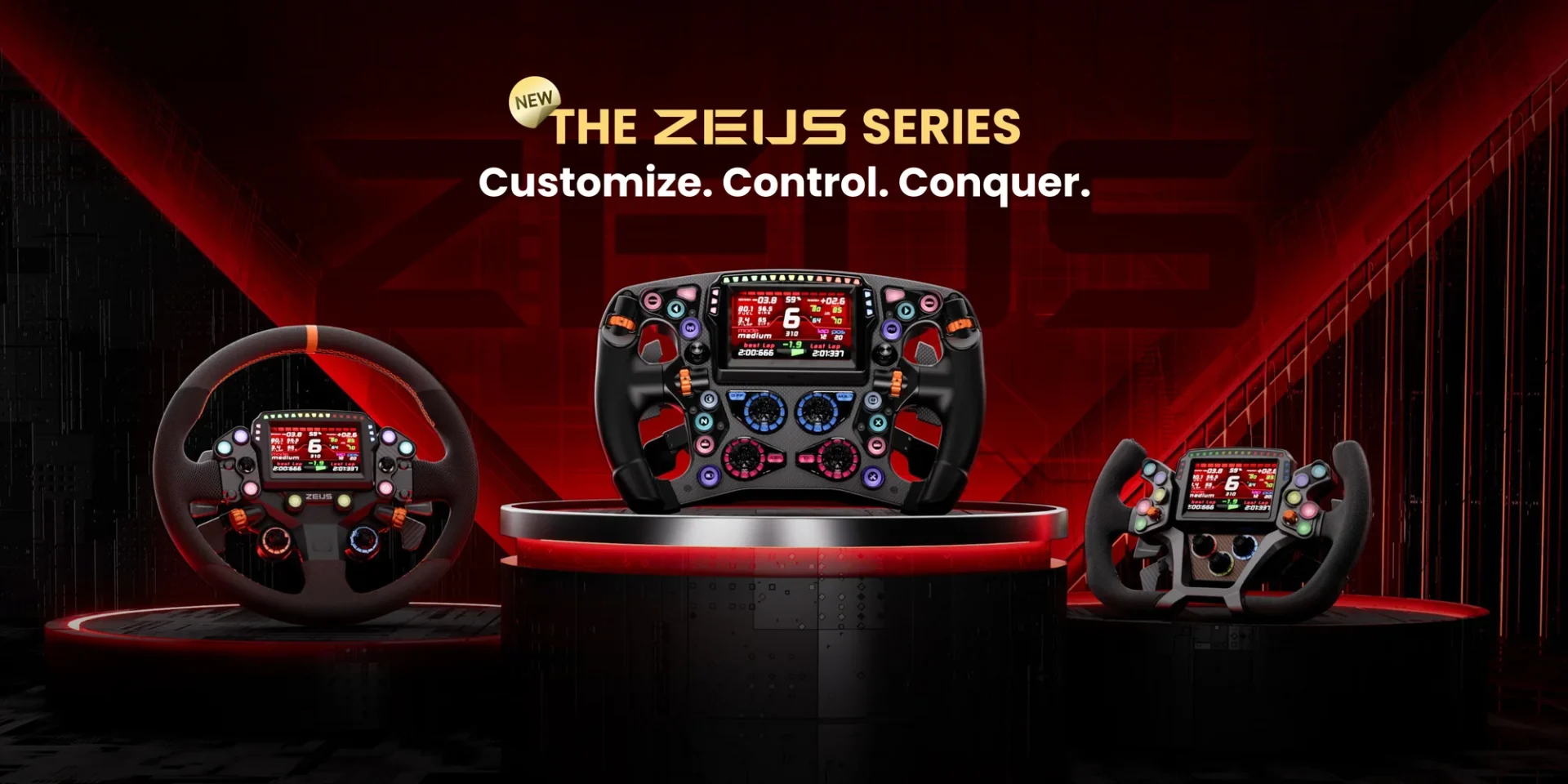 SIMAGIC Zeus series lineup featuring Formula, GT, and Sport steering wheels