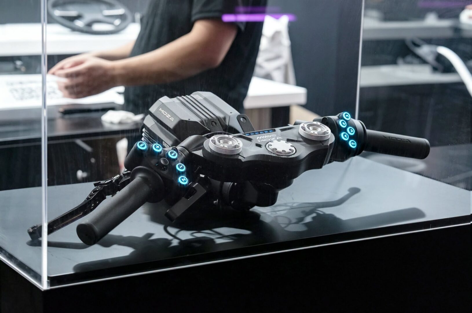 MOZA MotoGP handlebar controller with dual grips and backlit buttons