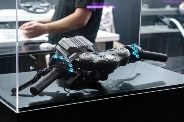 MOZA MotoGP handlebar controller with dual grips and backlit buttons