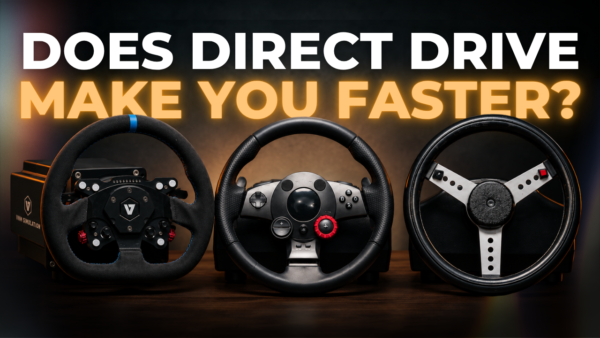 Direct drive lap times test: VNM Xtreme setup next to a Logitech DFGT and a 1990s Thomas Super Wheel
